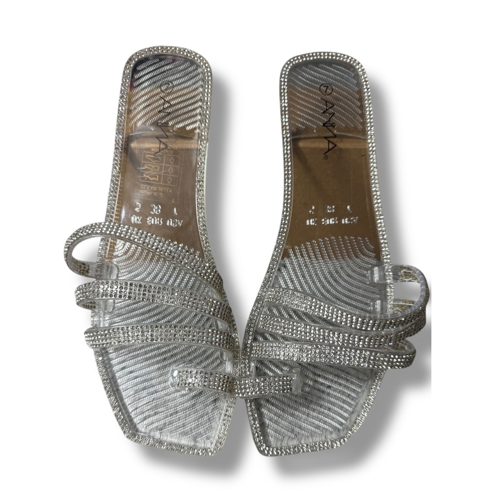 Anna Silver Rhinestone Slide Sandals - Picture 12 of 12